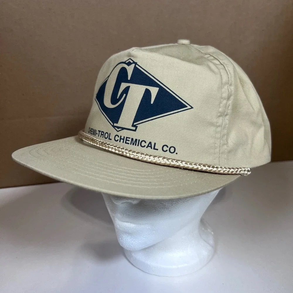 Vintage Chemi-Trol Chemical Co Snapback Hat Tan Rope Trucker‎ Cap